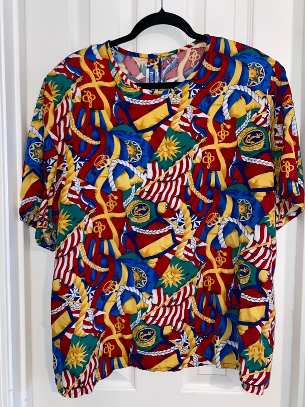 Vintage Pendleton Multicolor Nautical Rope & Flag Print Boat Captain Top‎